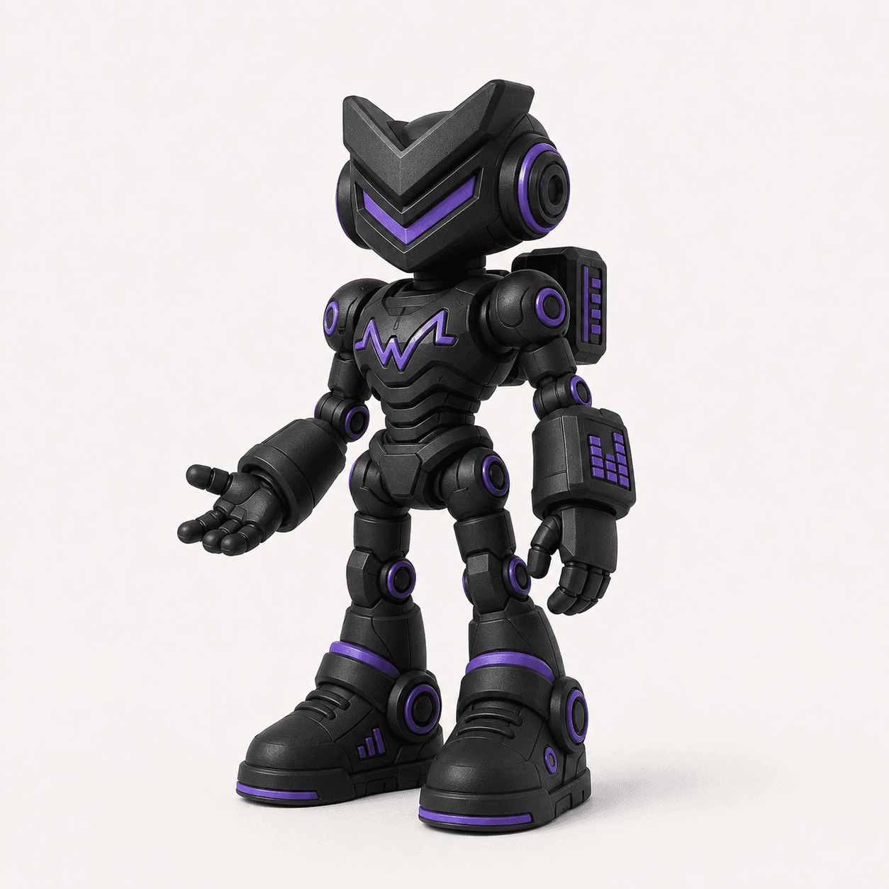 Figura conceptual VYVO ECHO negra con acentos morados y módulos de ritmo.