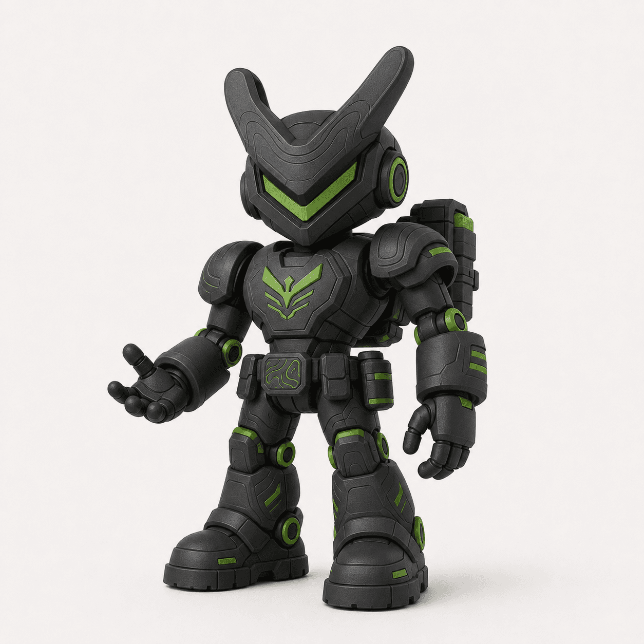 Figura conceptual VYVO WILD negra y verde con equipo de exploración.